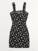 Frilled Strap Tie Front Ruched Bust Daisy Floral Dress