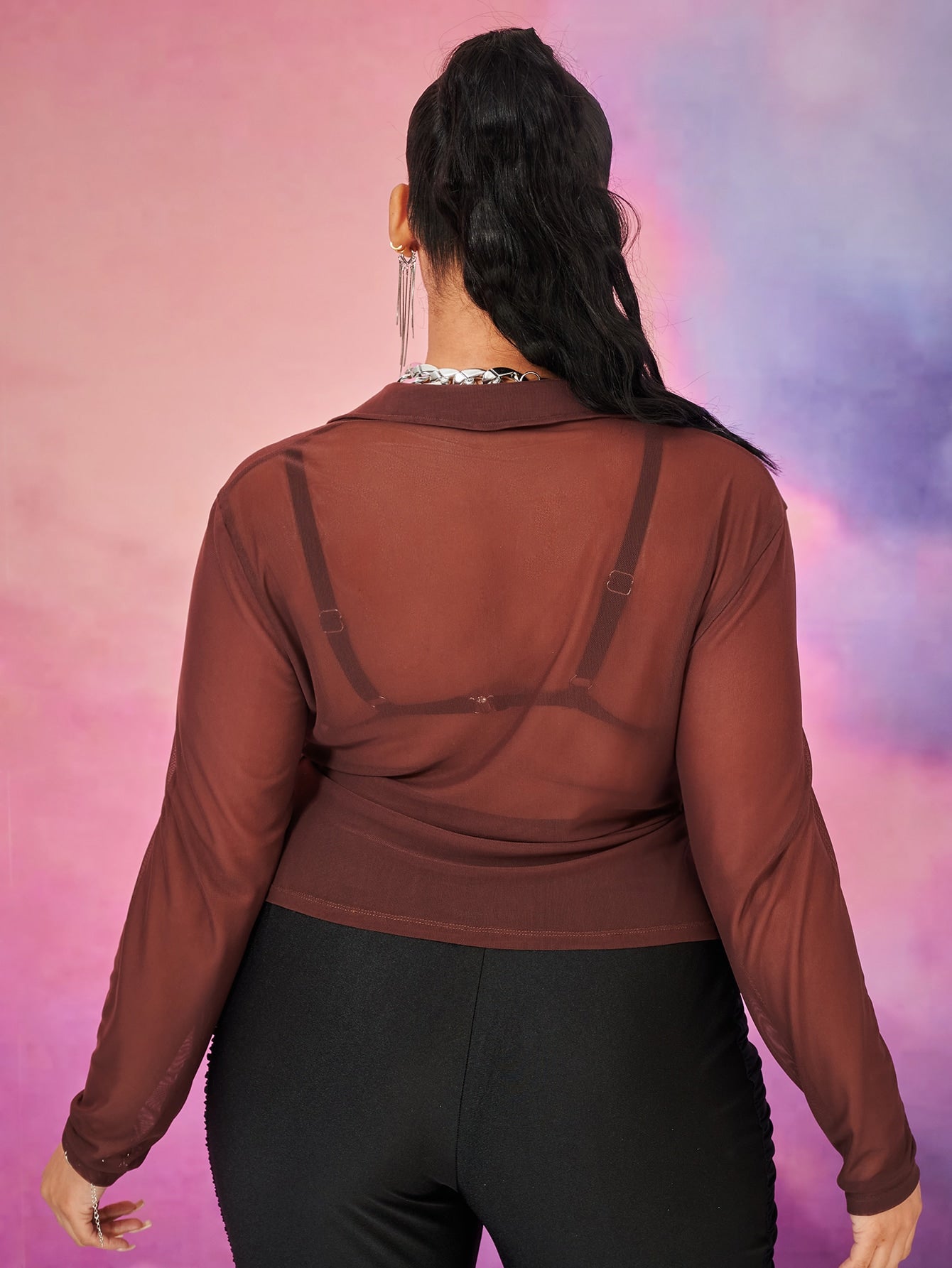 Plus Sheer Mesh Blouse Without Bra