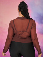 Plus Sheer Mesh Blouse Without Bra