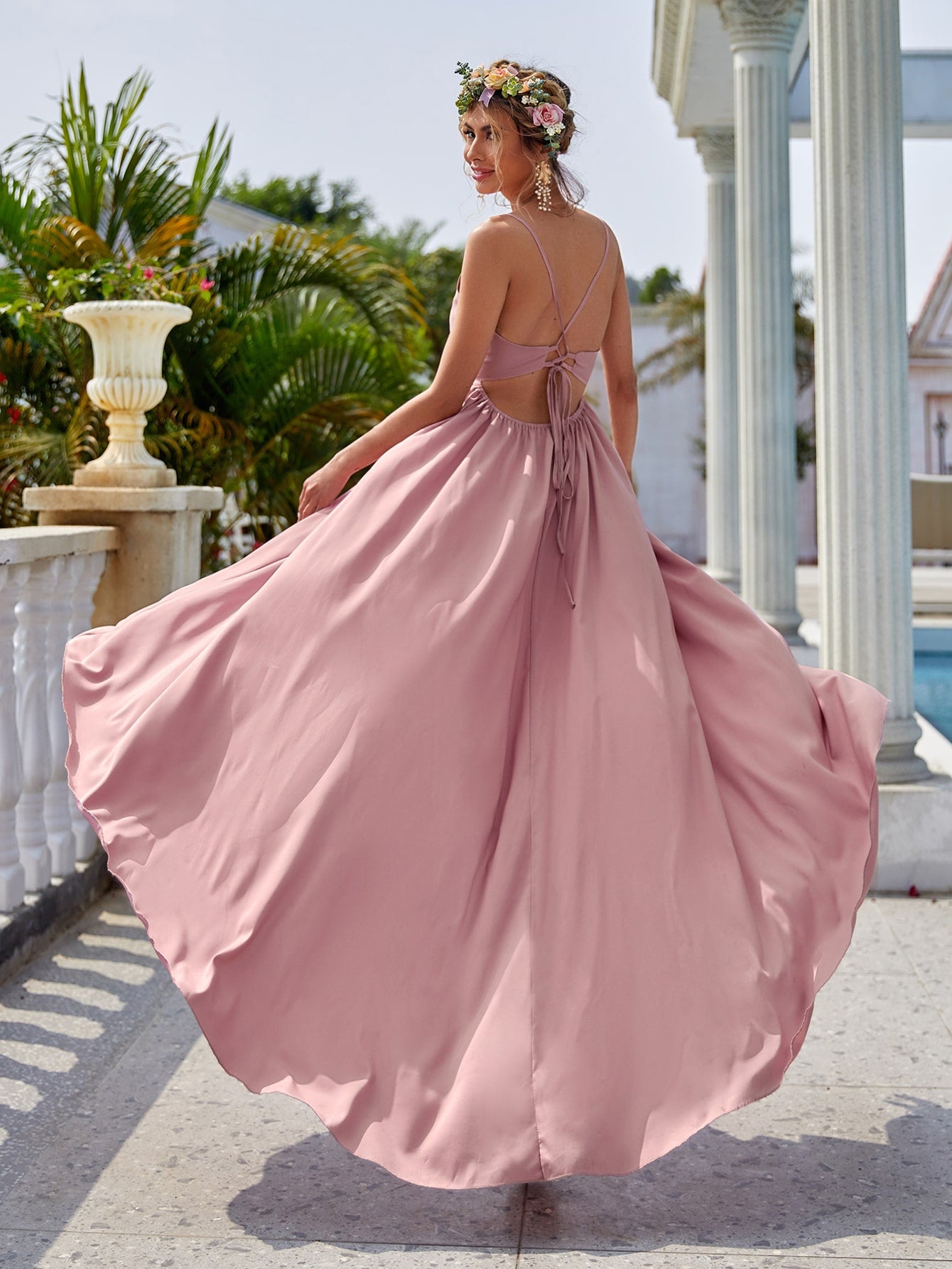 Backless High Low Cami Dress