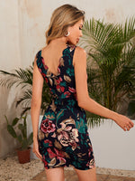 Floral Scallop Trim Bodycon Dress