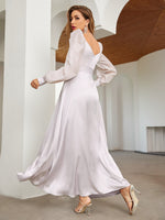 Lantern Sleeve Ruched Bust Satin Dress