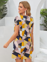 Batwing Sleeve Geo Print Tunic Dress