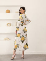 Floral Print Self Tie Split Side Dress