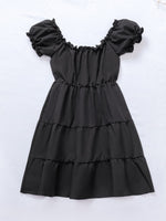 Puff Sleeve Frill Trim Ruffle Hem Dress