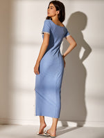 Split Hem Lace Trimed Fitted Dress