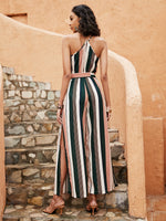 Striped Self Tie Split Cami Jumpsuit