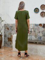V-neck Cuffed Sleeve Solid Dress
