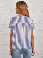 Two Tone Striped Embroidery Floral Top