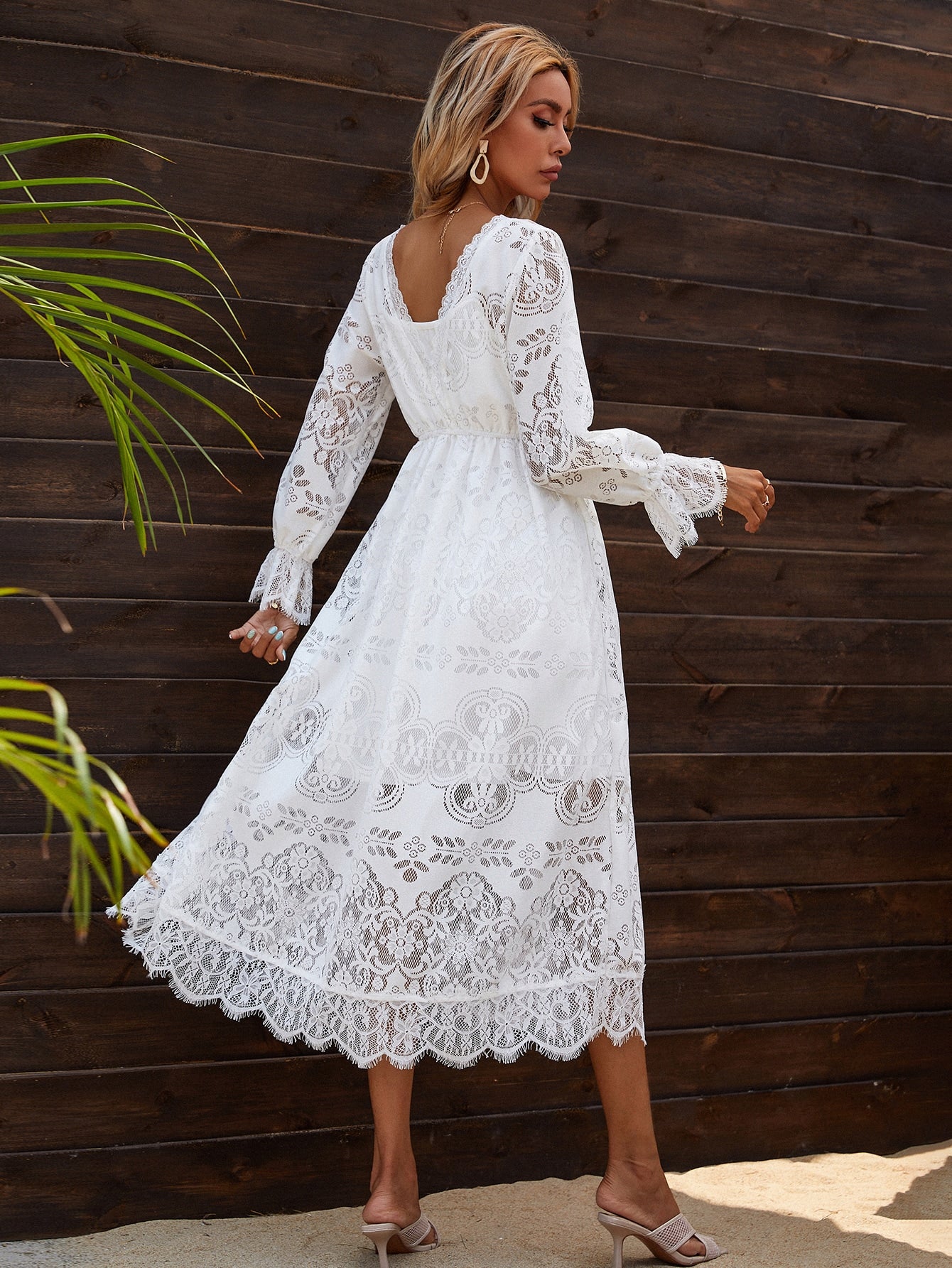 Lace Flounce Sleeve A-line Dress