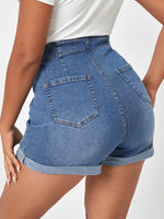 Plus Rolled Hem Button Fly Denim Shorts