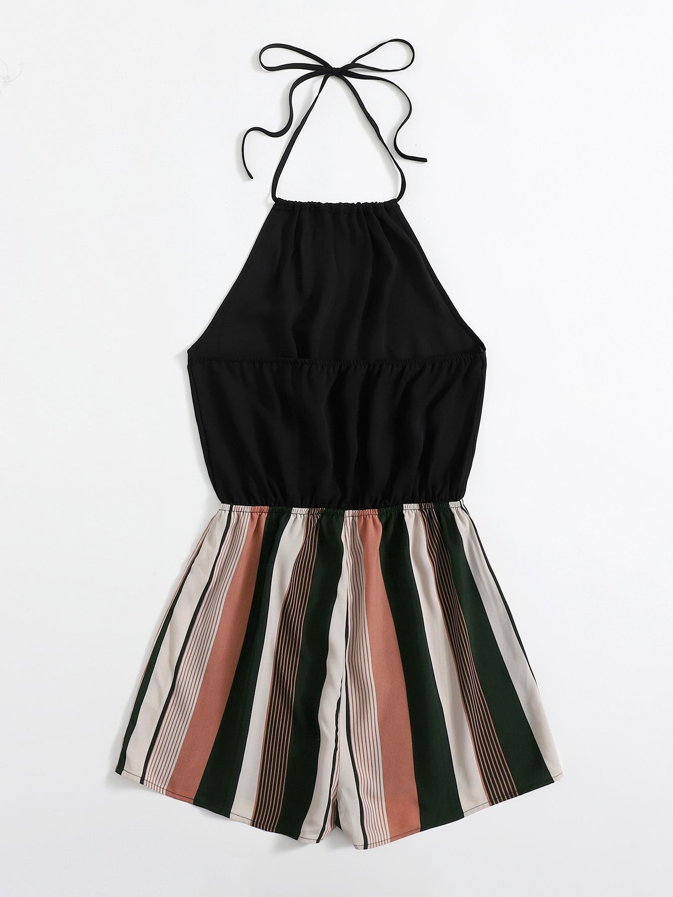 Striped Colorblock Combo Halter Romper
