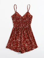 Allover Floral Print Shirred Back Bustier Slip Romper
