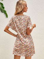 Allover Floral Print Batwing Sleeve Tunic Dress