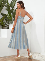 Knotted Button Front Striped Cami Dress