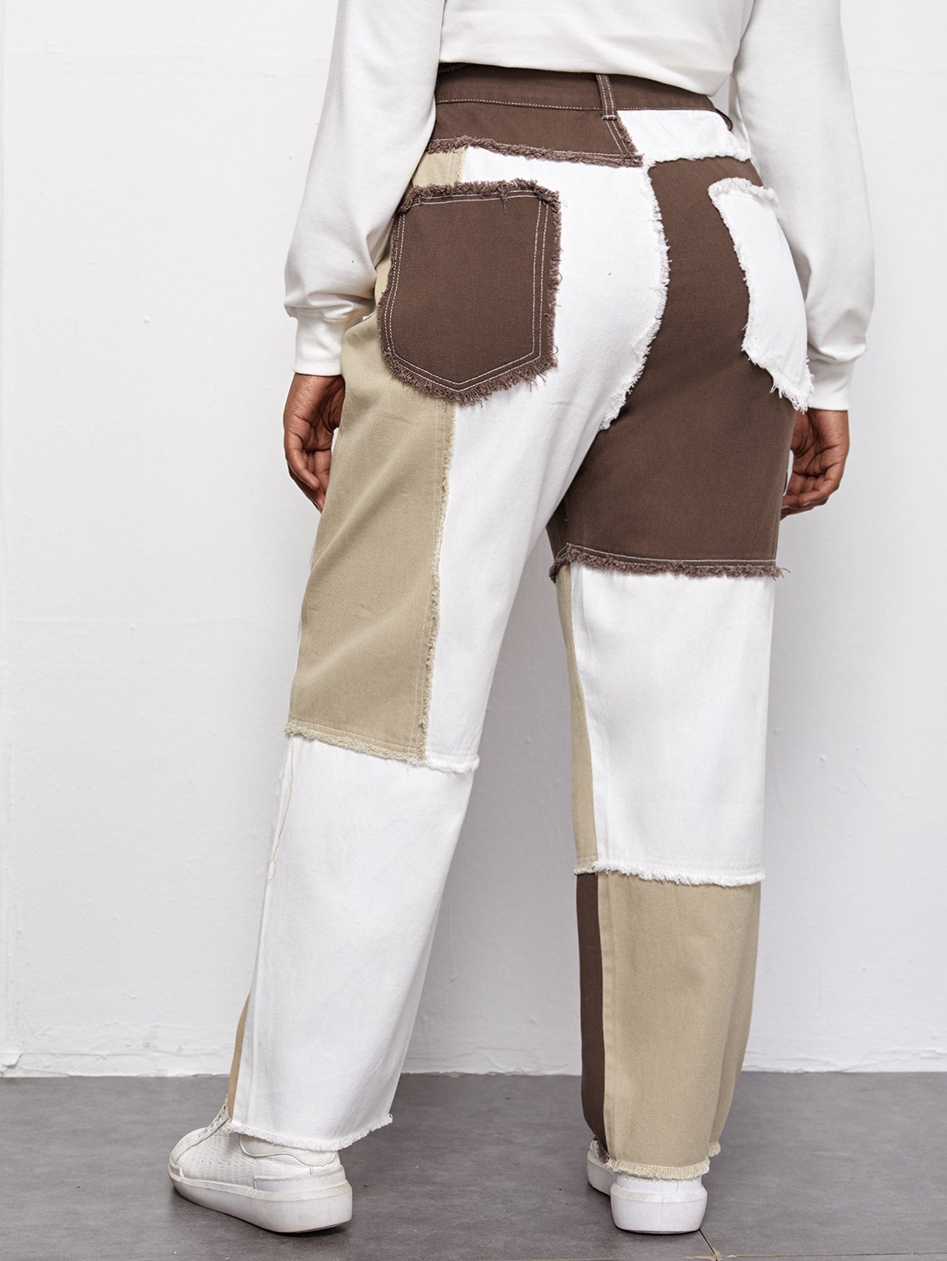 Plus Cut And Sew Raw Hem Jeans