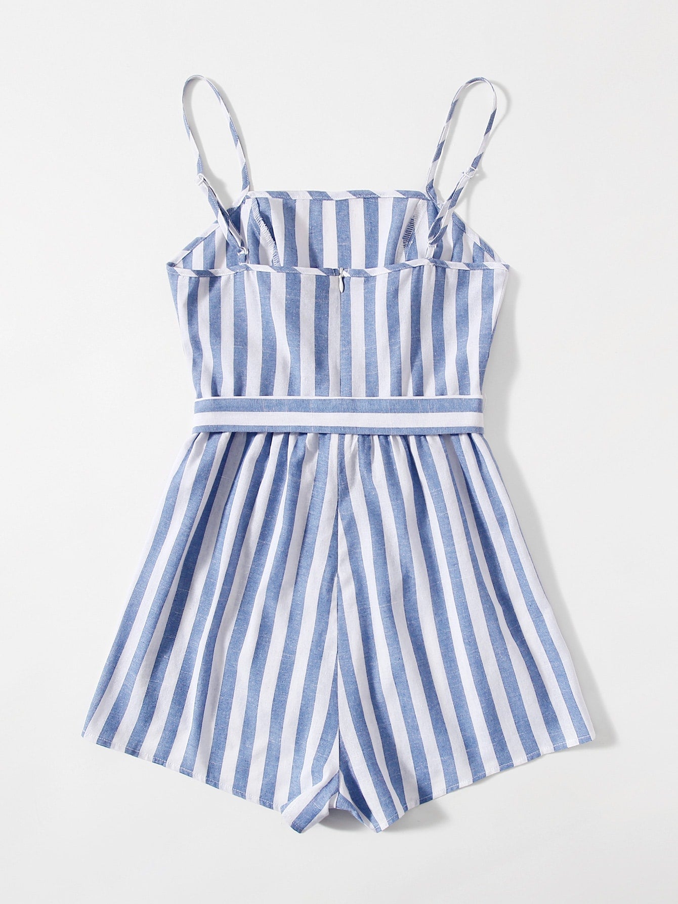 Belted Waist Striped Cami Romper