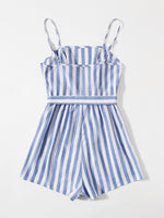 Belted Waist Striped Cami Romper