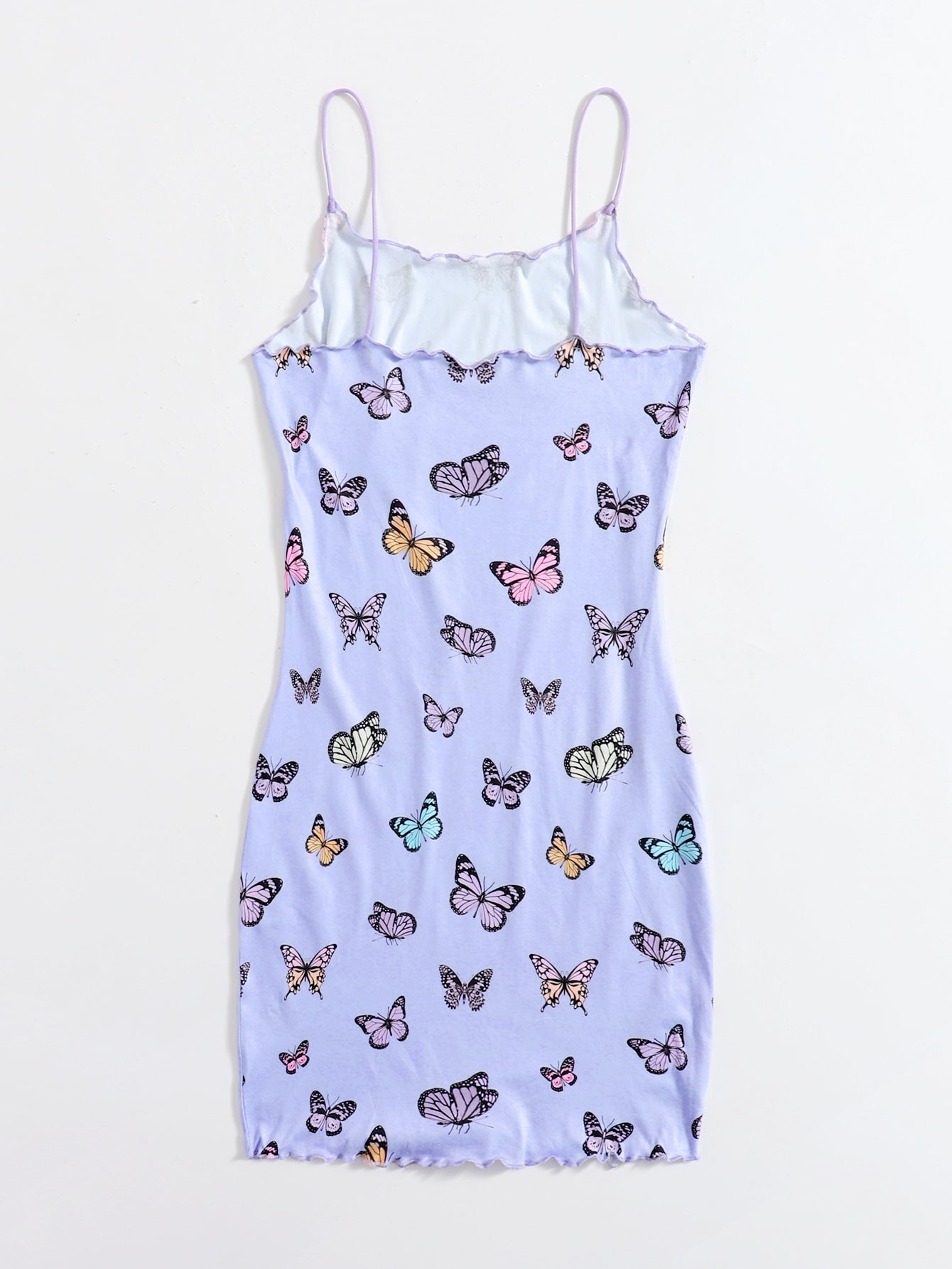 Lettuce Trim Butterfly Print Bodycon Dress