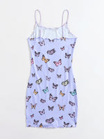 Lettuce Trim Butterfly Print Bodycon Dress