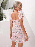 Puff Sleeve Tie Front Ruched Bust Floral Milkmaid Dress