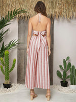 Twist Front Tied Backless Striped Cami Jumpsuit