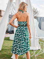 Tied Open Back High Low Floral Halter Dress