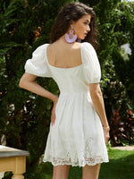 Sweetheart Neck Puff Sleeve Guipure Lace Dress