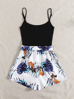 Tropical Print Self Belted Cami Romper