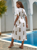 Pineapple Print V-Neck Dress