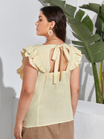Plus Solid Ruffle Trim Tie Back Blouse