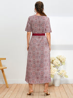 Allover Print Belted Dress