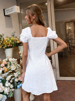 Puff Sleeve Solid High Waist Dress
