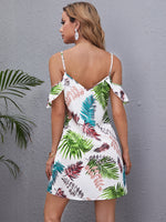 Tropical Print Cold Shoulder Dress