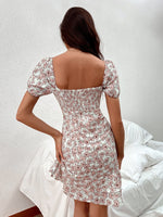 Allover Floral Tie Front Ruffle Hem Dress
