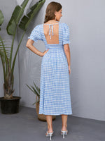 Ruched Bust Tied Backless Shirred Waist Gingham Dress