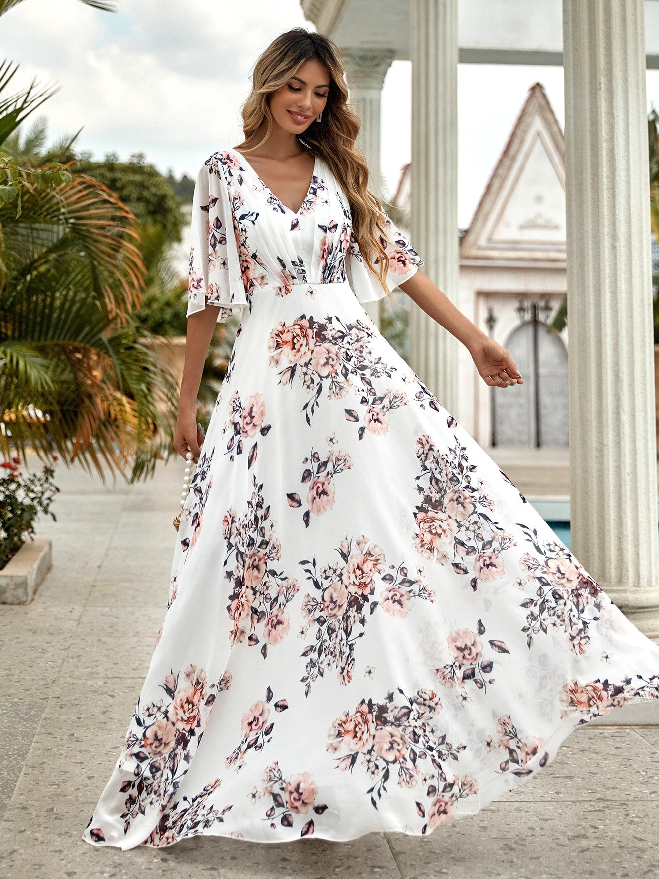 Allover Floral Backless A-line Dress
