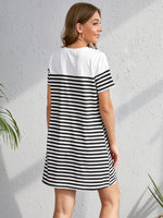 Embroidery Heart Striped Colorblock Dress