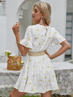 Simplee Ruffle Trim Embroidery Floral Schiffy Dress