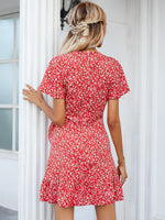 Ruffle Trim Allover Plants Dress