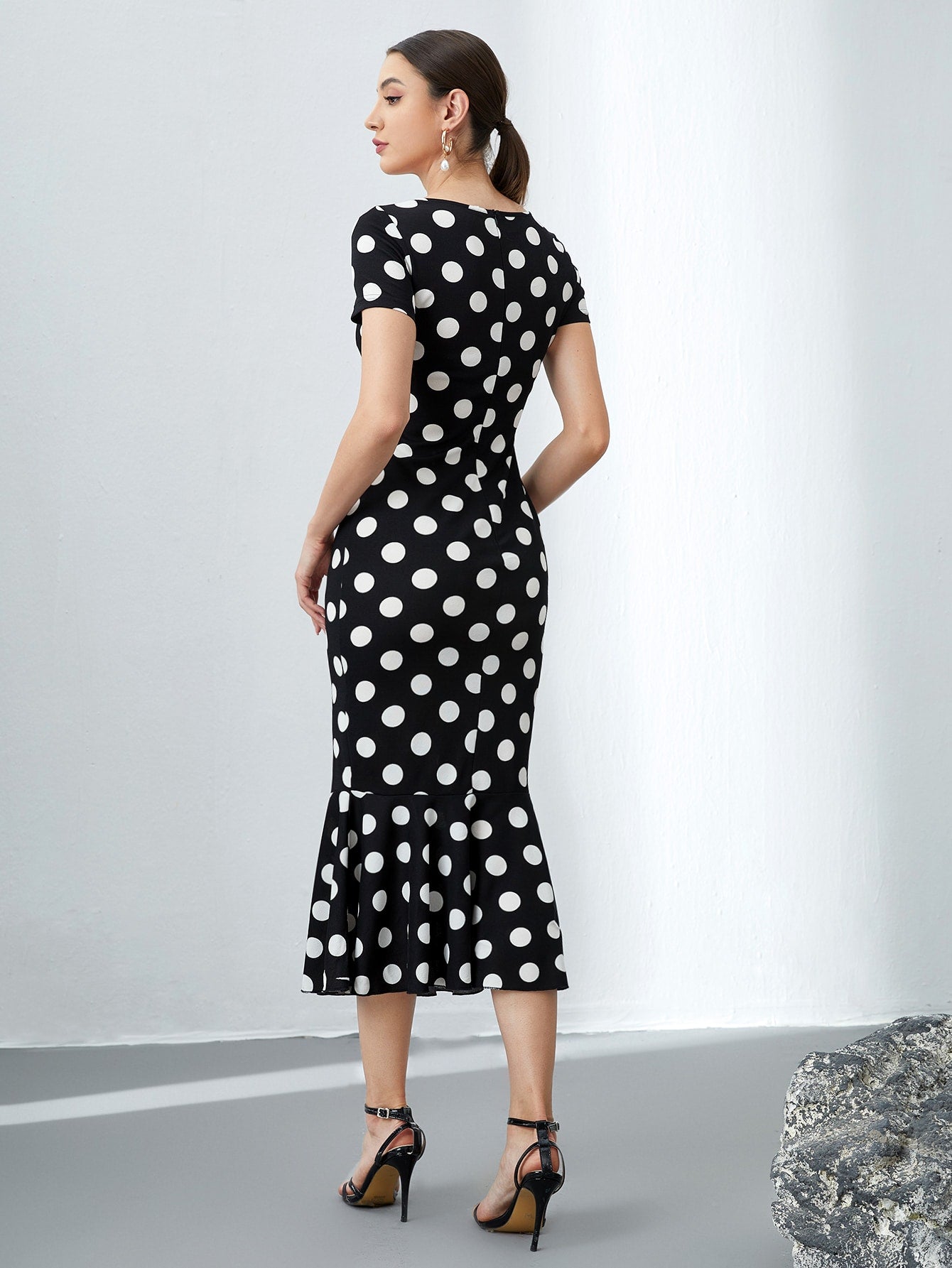 Polka Dot Print Mermaid Hem Dress