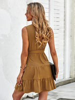 Ruffle Neck Belted A-line Dress