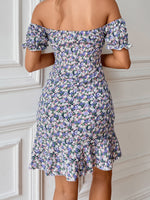 Floral Off Shoulder Knotted Ruffle Hem Dress