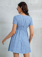 Allover Print Tie Front Frill Detail Dress