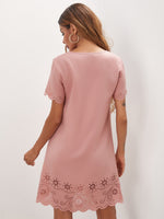 V-neck Scallop Edge Laser Cut Dress