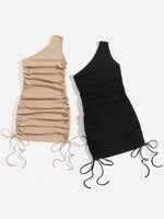 2pack One Shoulder Drawstring Side Dress