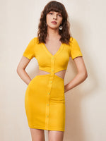 Cutout Waist Button Front Dress