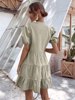 Puff Sleeve Ruffle Hem A-line Dress