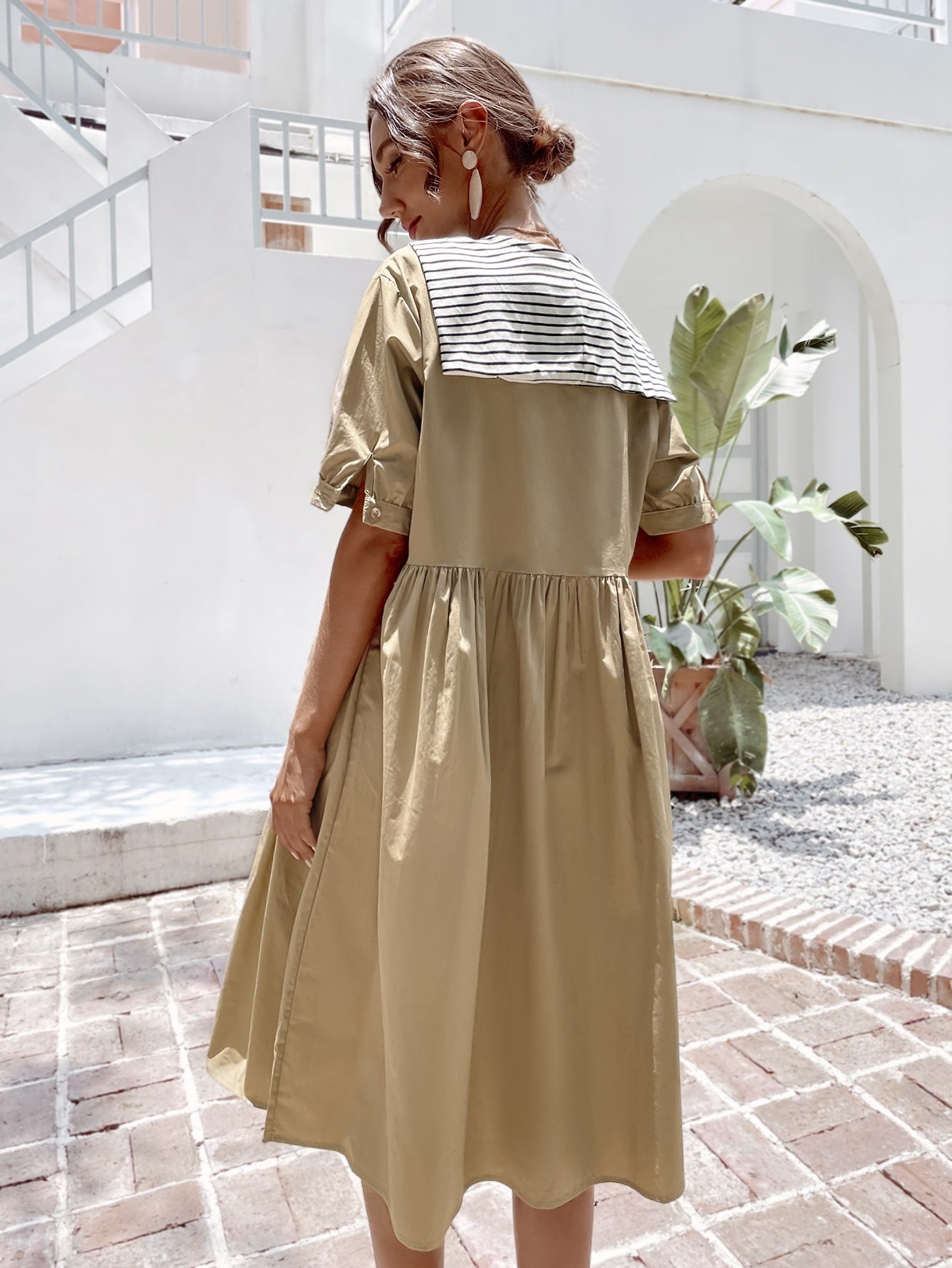 Solid Button Front Smock Dress