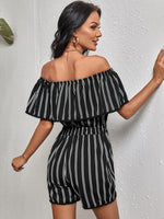 Off-shoulder Ruffle Stripe Romper